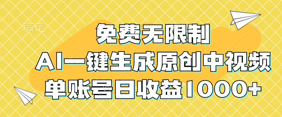 免费无限制，AI一键生成原创中视频，单账号日收益1000+-航海圈