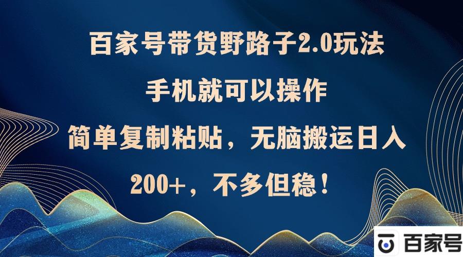 （12804期）百家号带货野路子2.0玩法，手机就可以操作，简单复制粘贴，无脑搬运日…-航海圈
