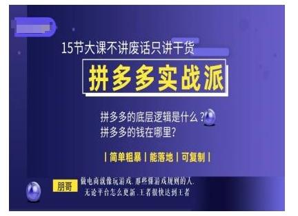朋哥电商(拼多多实战派)，15节大课不讲废话只讲干货，简单粗暴 能落地 可复制-航海圈