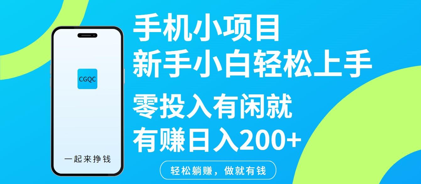 手机小项目新手小白轻松上手零投入有闲就有赚日入200+-航海圈