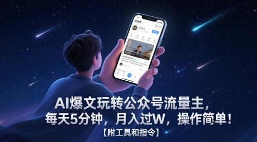 AI爆文玩转公众号流量主，每天5分钟，月入过W，操作简单！【附工具和指令】-航海圈