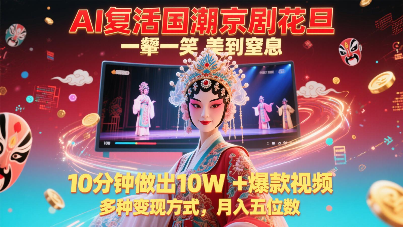 AI复活国潮京剧花旦，一颦一笑美到窒息，10分钟做出10W+爆款视频，多种变现方式，…-航海圈